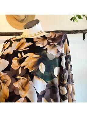 Susan Graver Flowy Sheer Long Sleeve Floral Print Blouse Size 3X Women's
